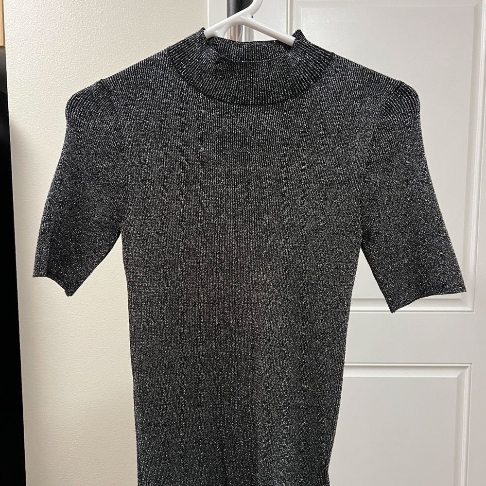 Forever 21, Black with silver sparkle, Short Sleve Turtleneck Sweater, Medium